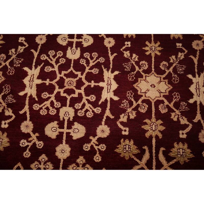 All-Over Floral Red Agra Indian Area Rug Handmade Wool Carpet - 9'0" X 12'3"