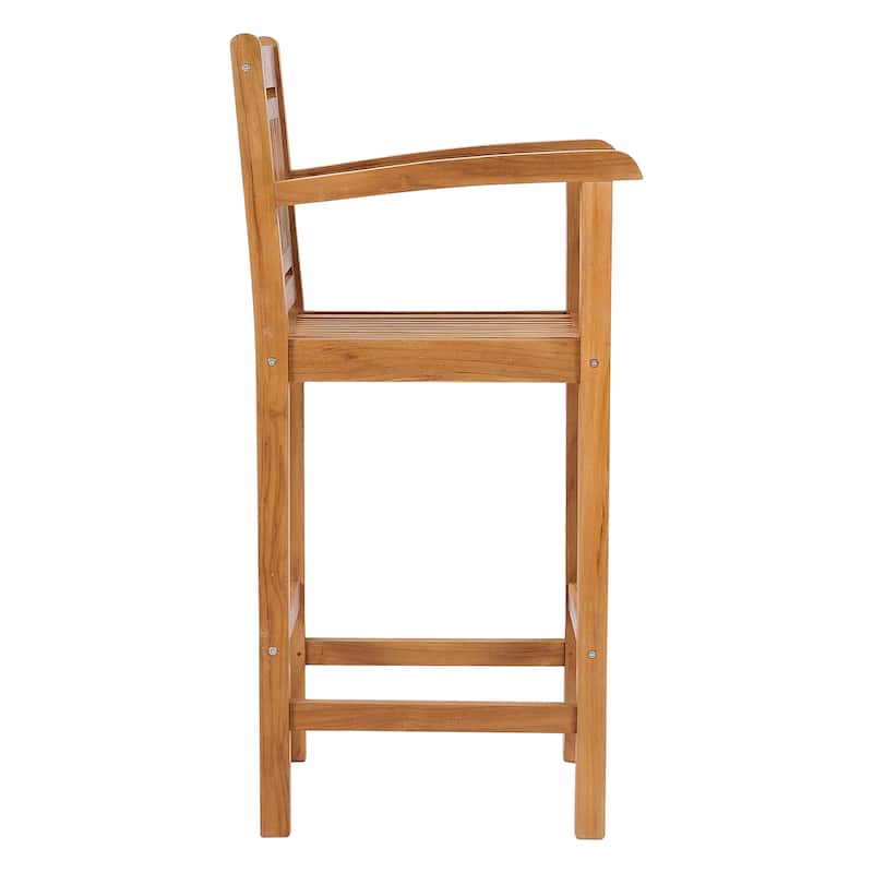 Chic Teak Maldives Teak Wood Indoor/ Outdoor Barstool Chair With Arms