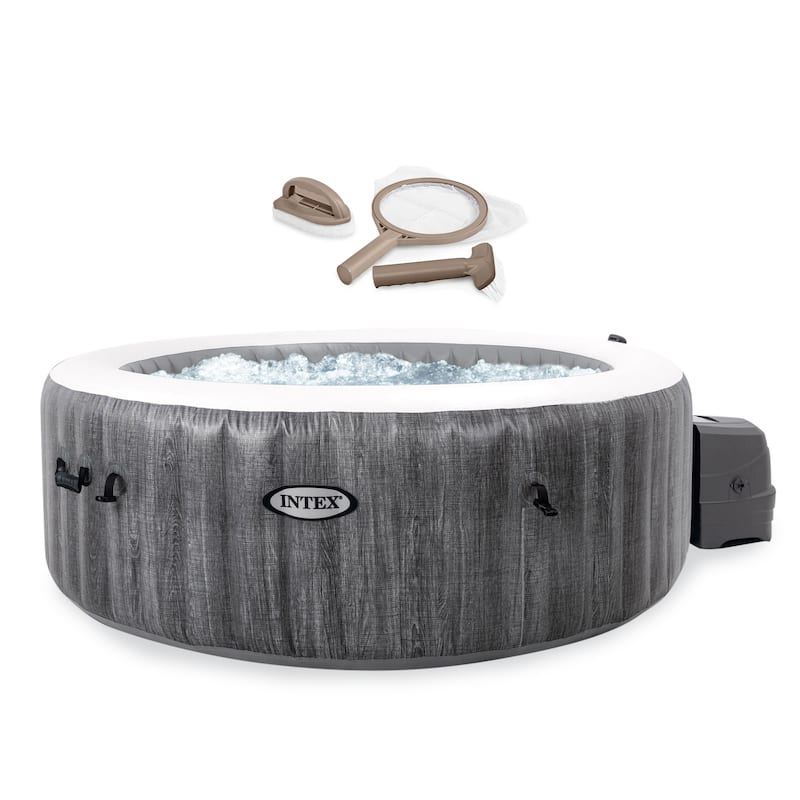 INTEX PureSpa Plus Greywood Inflatable Hot Tub Bubble Jet Spa with Accessory Kit - 113