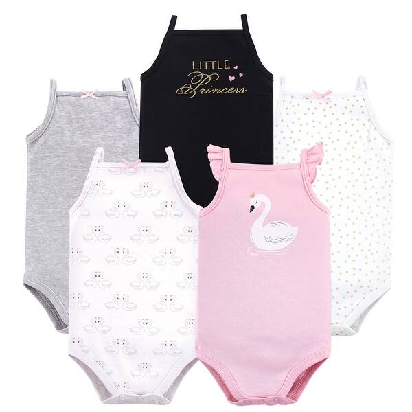 slide 1 of 1, Hudson Baby Infant Girl Cotton Sleeveless Bodysuits 5pk, Swan 0-3 Months - Swan