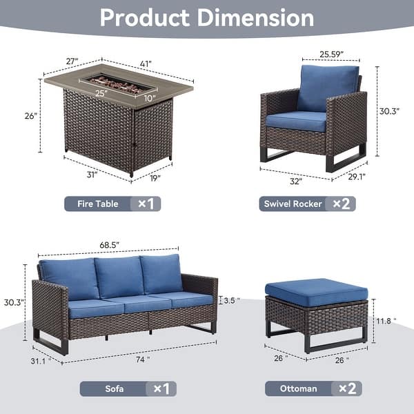 dimension image slide 1 of 24, Gymojoy Outdoor Fire Pit Conversation Set, Patio Furniture with Cushions