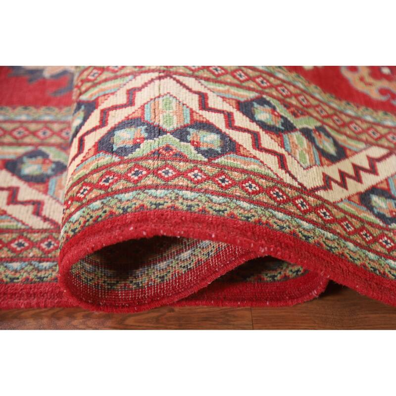 Hand Knotted Oriental 100% Wool Carpet Traditional Geometric Red Kazak Area Rug - 9' 10'' X 6' 5''