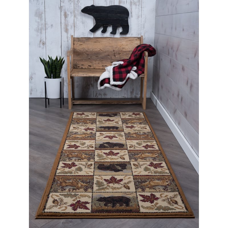 Natural Lodge Novelty Graphic Indoor Area Rug - 2'7'' x 7'3'' Runner - Beige