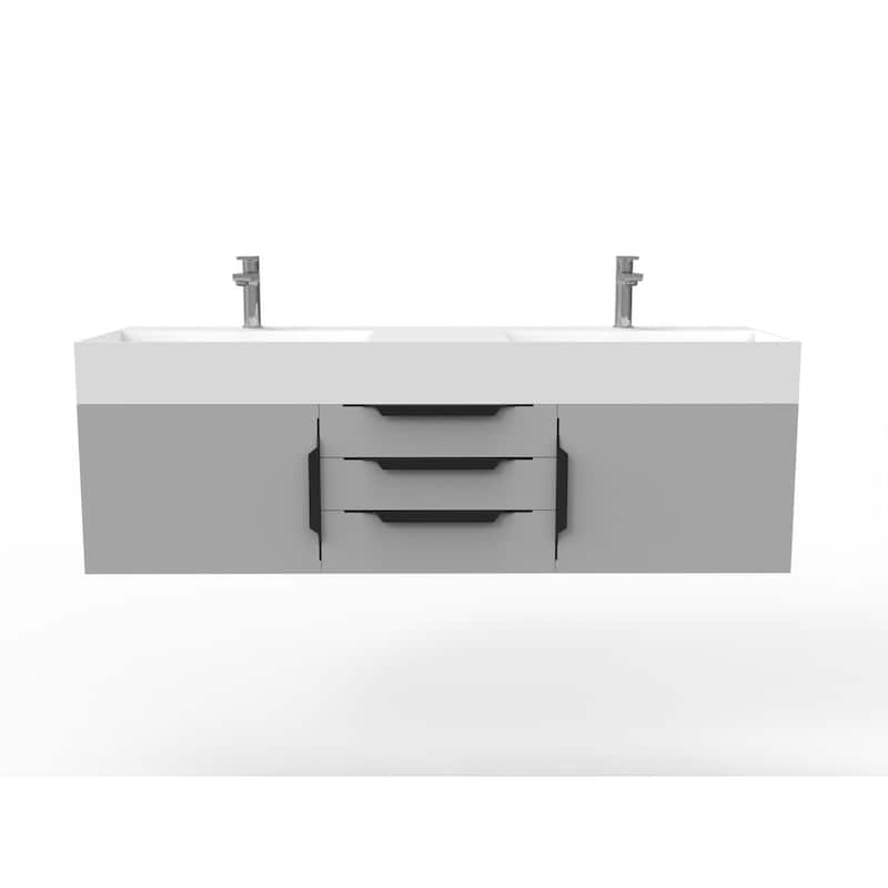Amazon 60" Wall Mounted Bathroom Vanity Set w/ White Top - Grey - Matte