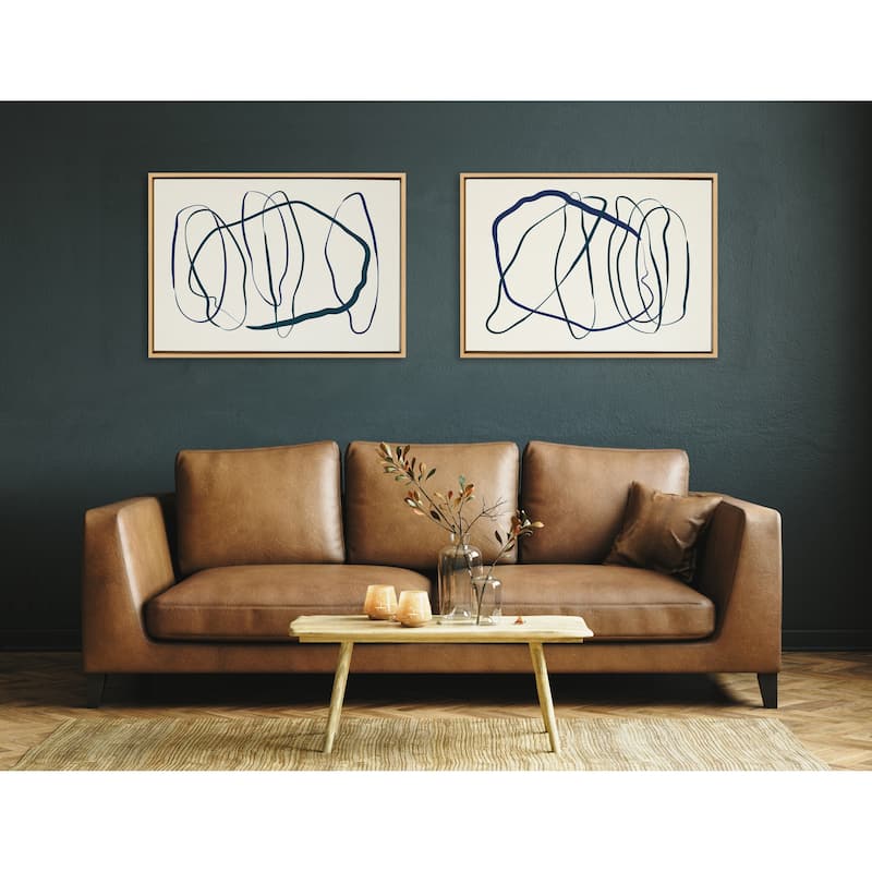 Kate and Laurel Sylvie Blue and Green Expressive Abstract 1 and 2 Framed Canvas Art Set by The Creative Bunch Studio