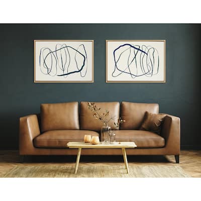 Kate and Laurel Sylvie Blue and Green Expressive Abstract 1 and 2 Framed Canvas Art Set by The Creative Bunch Studio