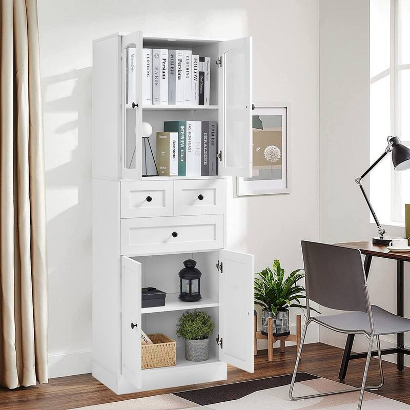 Bookshelf with Adjustable Shelves, Freestanding Display Storage Shelves Tall Bookshelf - White