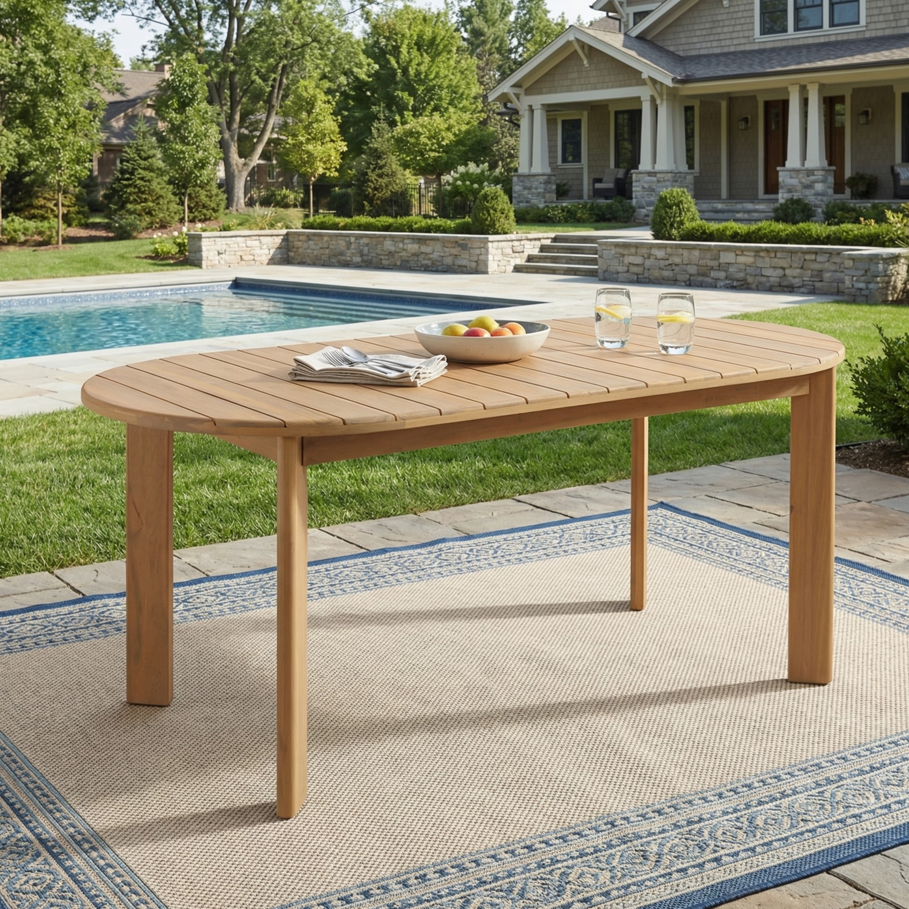 Christopher Knight Home - Oliver Oval Outdoor Dining Table Acacia Wood Spacious Patio Design Durable Structure