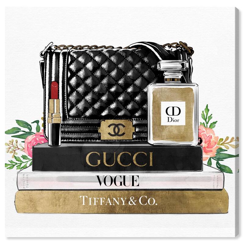 Luxury Paris Handbag and Books Canvas by Art Remedy, Gallery Wrapped - 16" x 16"