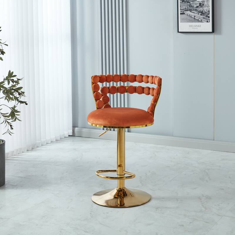 Bar Stools Set of 2, Adjustable Upholstered Bar Stools with Backrest, Dining Chairs with Iron Tube Legs and Footrest
