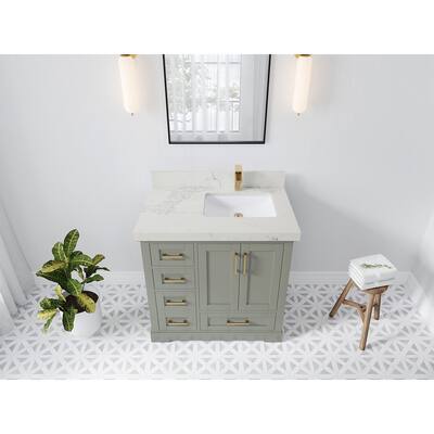 Willow Collections 36 x 22 Boston Right Offset Sink Bathroom Vanity with Quartz or Marble Countertop