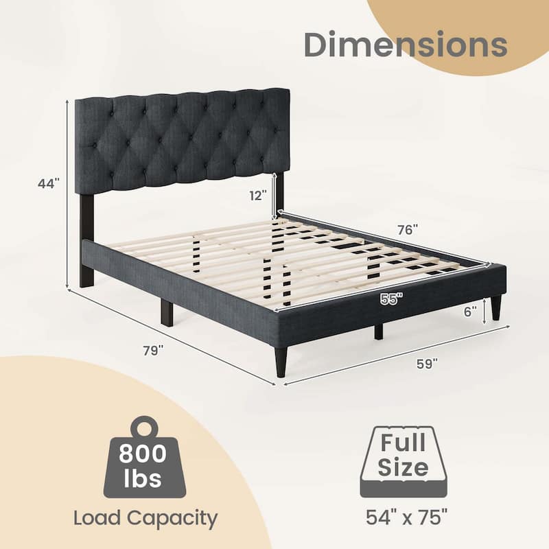 Costway Twin/Full/Queen Size Bed Frame with Button-Tufted Headboard &