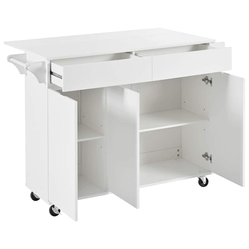 53.2in Rolling Kitchen Island with Drop Leaf with Spice Rack 2 Drawers