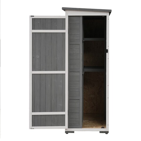 Outdoor Storage Shed, Wood Garden Tool Cabinet w/ 4 Lockable Outdoor Storage Shed, Wood Garden Tool Cabinet w/ 4 Lockable