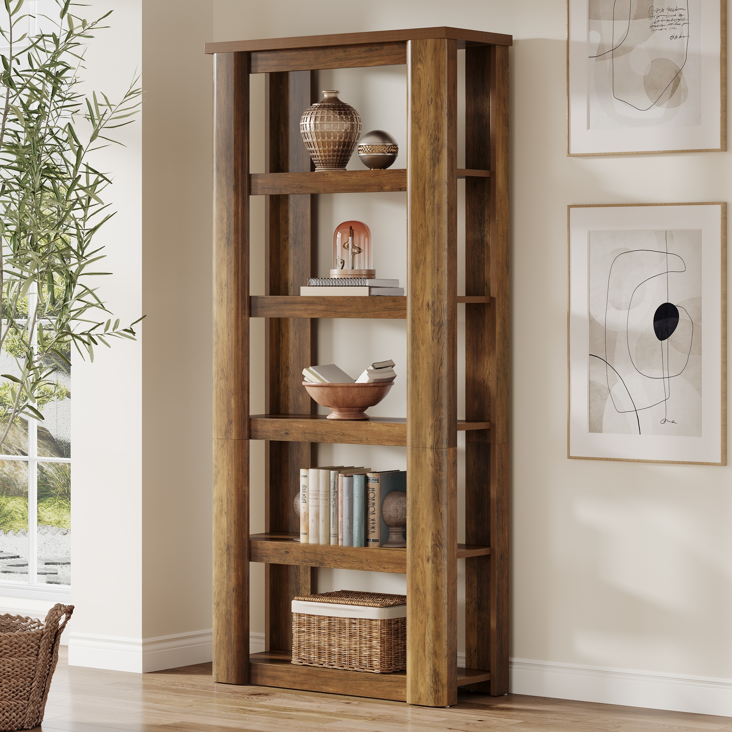71-inch Tall 5-Tier Open Bookcase for Living Room