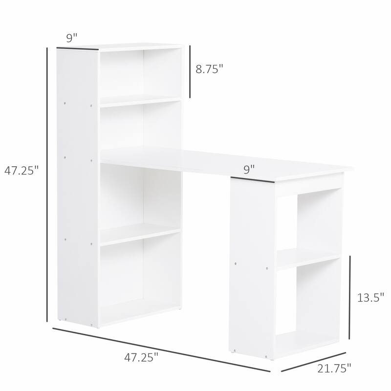 HOMCOM Compact Computer Desk: 6-Tier Storage Shelves, Writing Table Workstation with Bookshelf