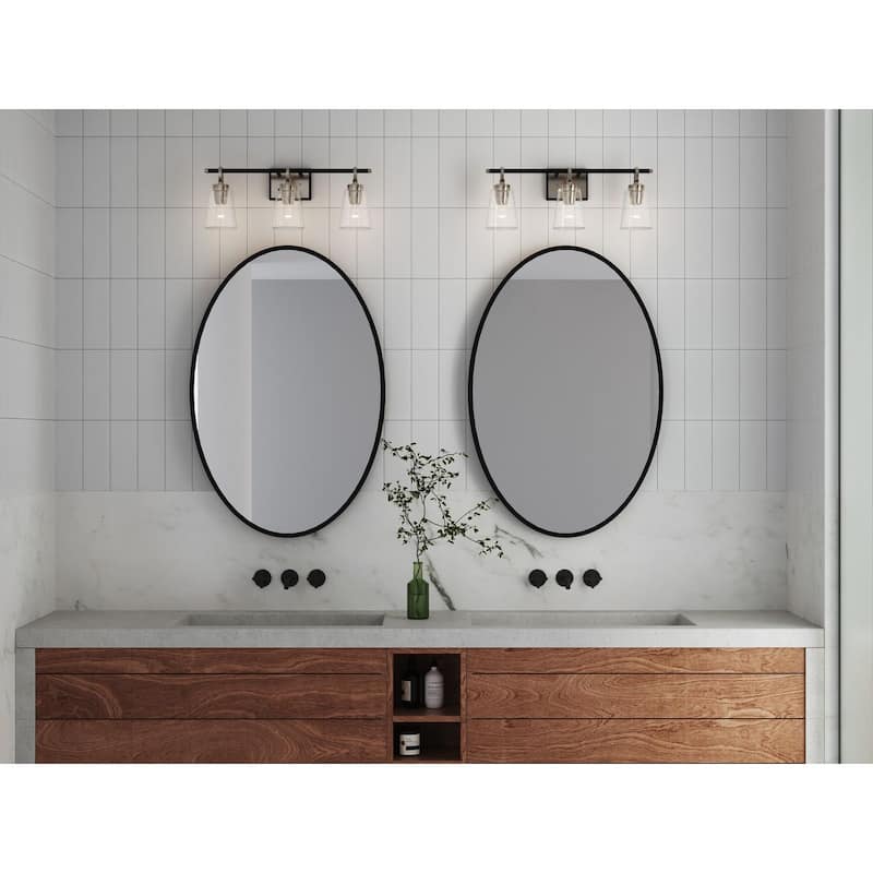 Cassell Collection Three-Light Brushed Nickel Matte Black Luxe Industrial Bath & Vanity Light - 24.12 in x 6.62 in x 9.12 in