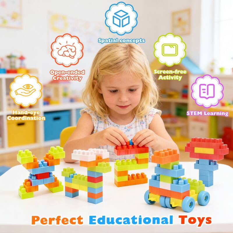 Gymax 150 Pcs Toddler Building Blocks Toy Stacking Block Set for 3+