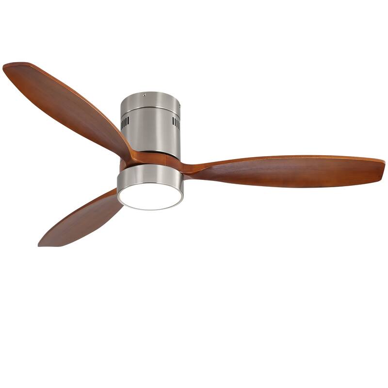 Sofucor 52inch Solid Wood Ceiling Fan with Lights and Remote,Flush Mount Quiet Reversible DC Motor,Smart Control Optional - with light - Nickel with Walnut Blades