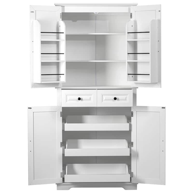 71" Tall Kitchen Pantry Cabinet with 3 Pull Out Cabinet Organizers, Farmhouse Embossed Texture Storage Cabinet