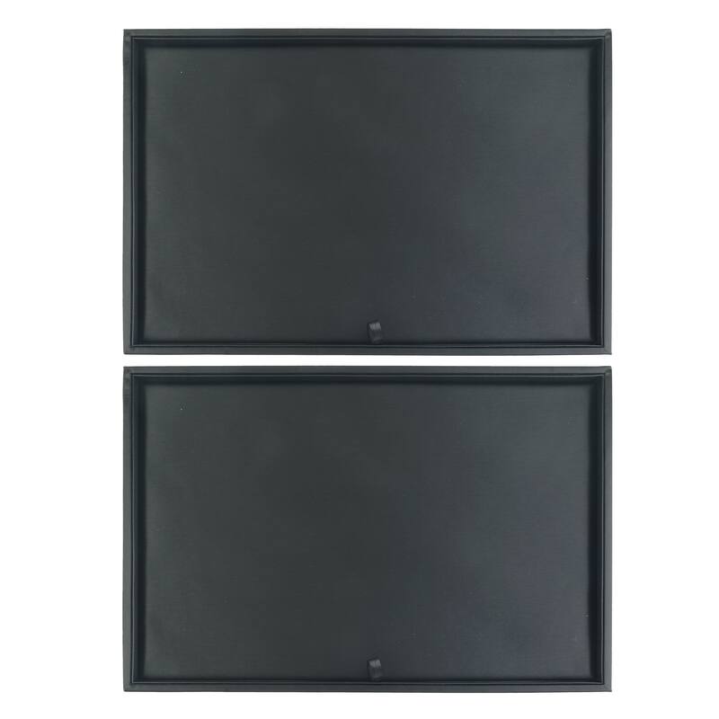 Set of 2 Stackable PU Leather Jewelry Organizer Trays with Removable Dividers, Jewelry Organizer Drawer Inserts Storage - Black - Flat Tray