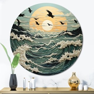 Designart "Beach Seagulls In Flight Over Sea" Animals Large Metal ...