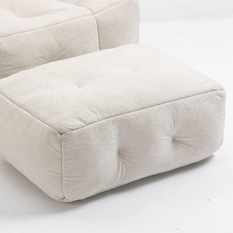 Living Room Velvet Upholstered Lazy Sofa Chair with Ottoman