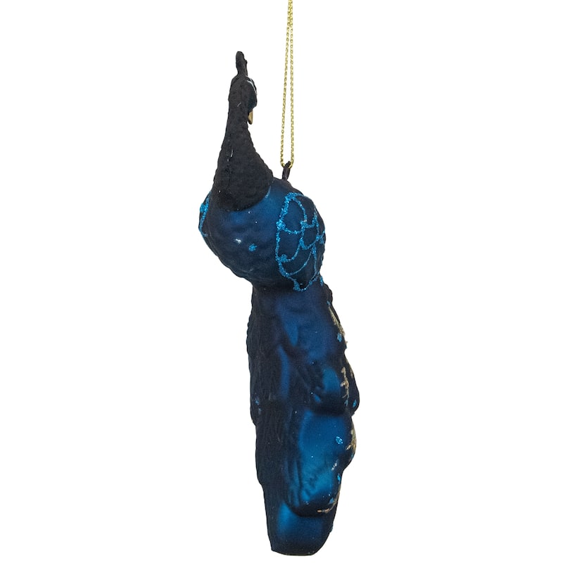 6" Blue Glittered Peacock Glass Christmas Ornament