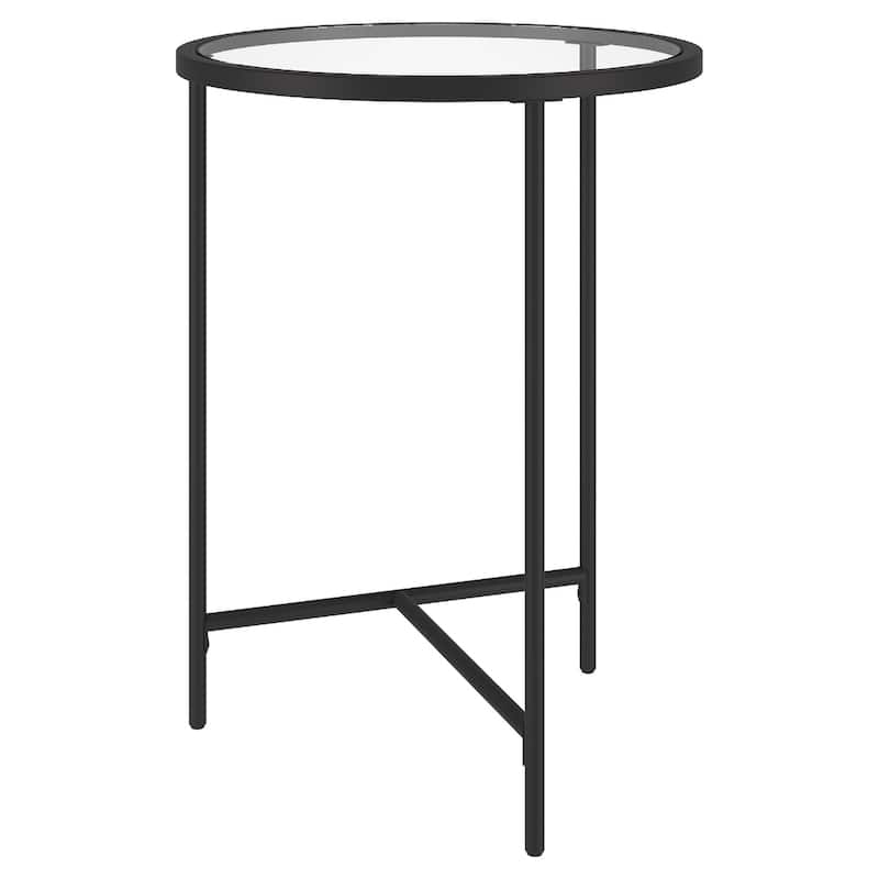 Clear Glass Round End Table with 3 Leg Steel Base - 18” x 18” x 24” (D x W x H) - Black