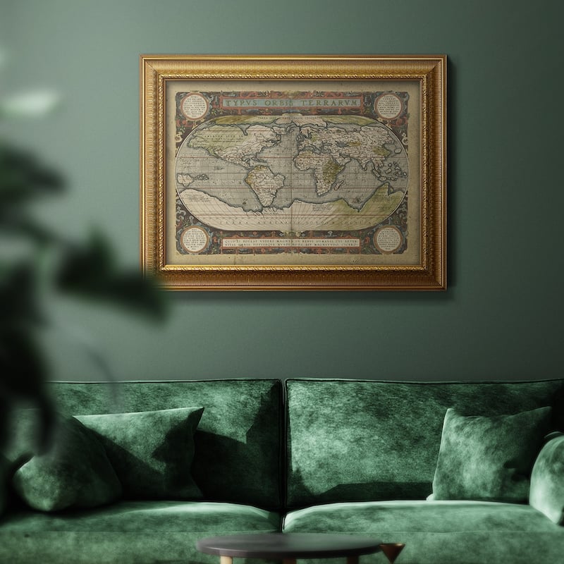 Embellished Antique World Map Premium Framed Canvas- Ready to Hang