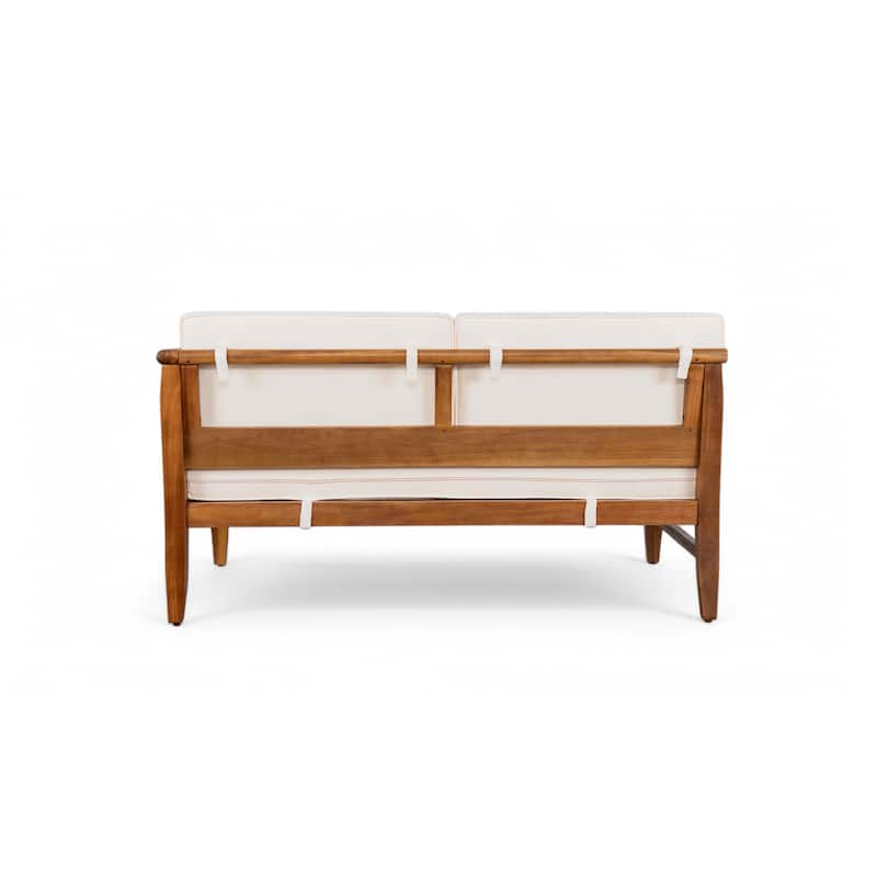 Aston Outdoor Acacia Wood Chat Set with Cushions by Christopher Knight Home