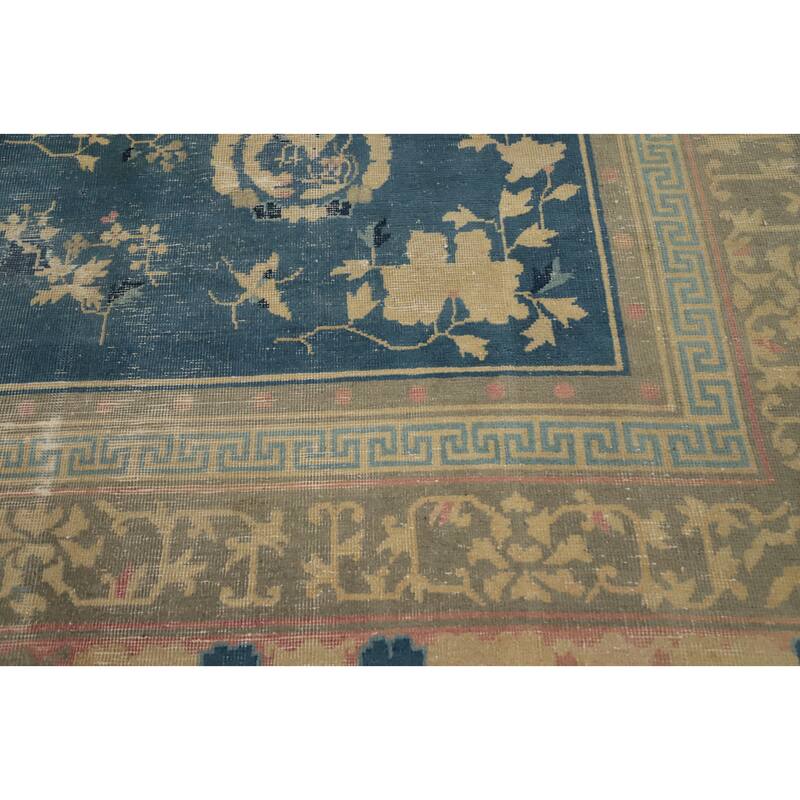 Hand Knotted Oriental 100% Wool Carpet Traditional Medallion Navy Blue & Blues Art Deco Area Rug - 10' 0'' X 8' 10''