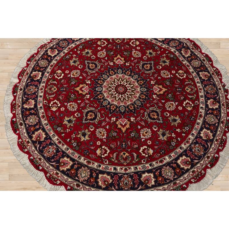 5'0''x5'0" Burgundy TTabrizz Round Rug 250 KPSI Hand Knotted Wool Medallion Motif - 5' x 5' -Round
