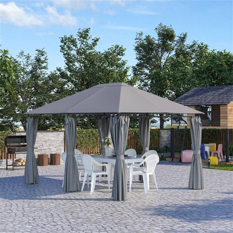 Patio Gazebo with 6 Detachable Sidewalls PA-Coated UV-Resistant Canopy & Powder-Coated Steel Frame - 13.1' L x 9.8' W x 9' H