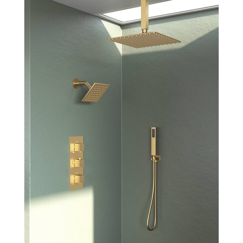 GRANDJOY 12" Ceiling-Mount Shower System Rainfall Shower Head with Anti-Scald Valve