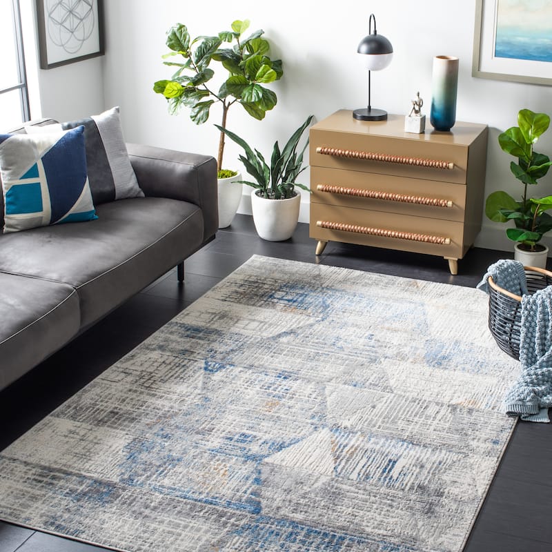 SAFAVIEH Shivan Zenia Modern Distressed Rug - 5'1" x 7'6" - Ivory/Blue