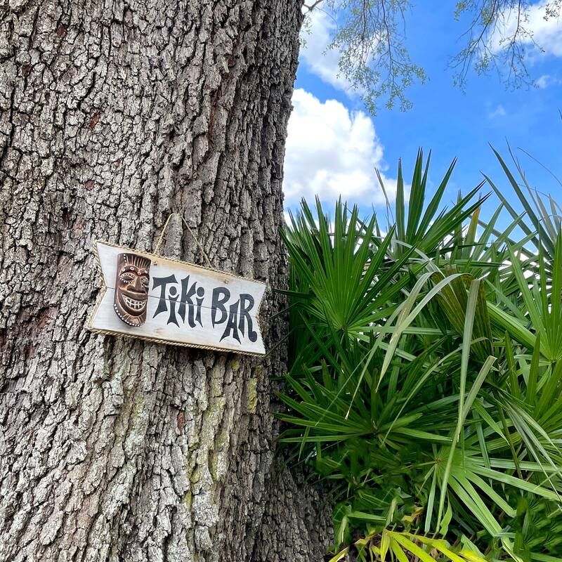 Hand Painted Rustic Tiki Bar Sign Carved Mask Rope Hanging 16X7