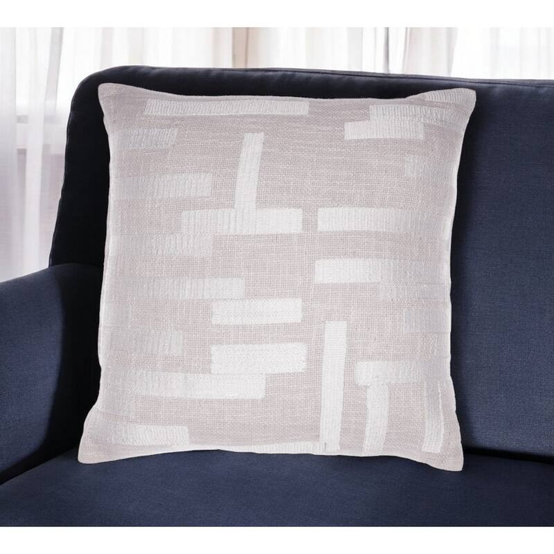 24" Ivory Cotton Blend Throw Pillow with Embroidery - Polyester - Single - 24.00 in. x 24.00 in. x 9.00 in. - Pillow Sets - Ivory