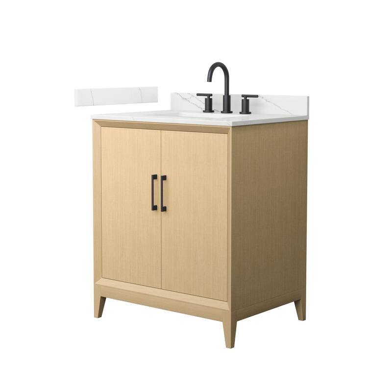 Wyndham Collection WCH7575-30S-QTZ-US3MXX Janna 30" Free Standing - White Oak / Giotto Quartz Top / Matte Black