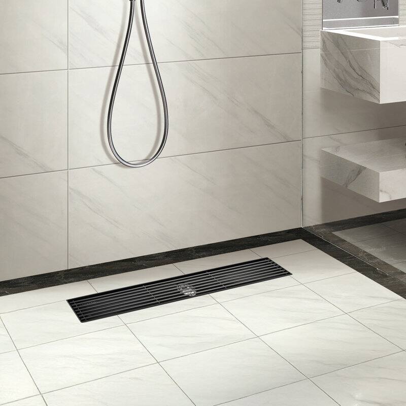 Oceanic Linear Shower Drain, Marine-grade 316 Stainless Steel, Grid Cover with Hair Strainer