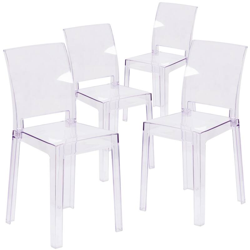 4 Pack Chair with Square Back in Transparent Crystal - Wedding Chairs