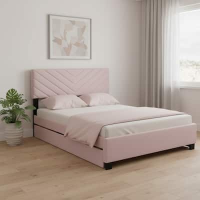 HomeRoots Pink Tufted Upholstered Twin Bed Frame With Trundle And Drawers