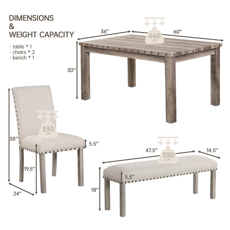 Morden Fort Rustic Farmhouse Rectangular Dining Set, Living Room Bench Set of 4