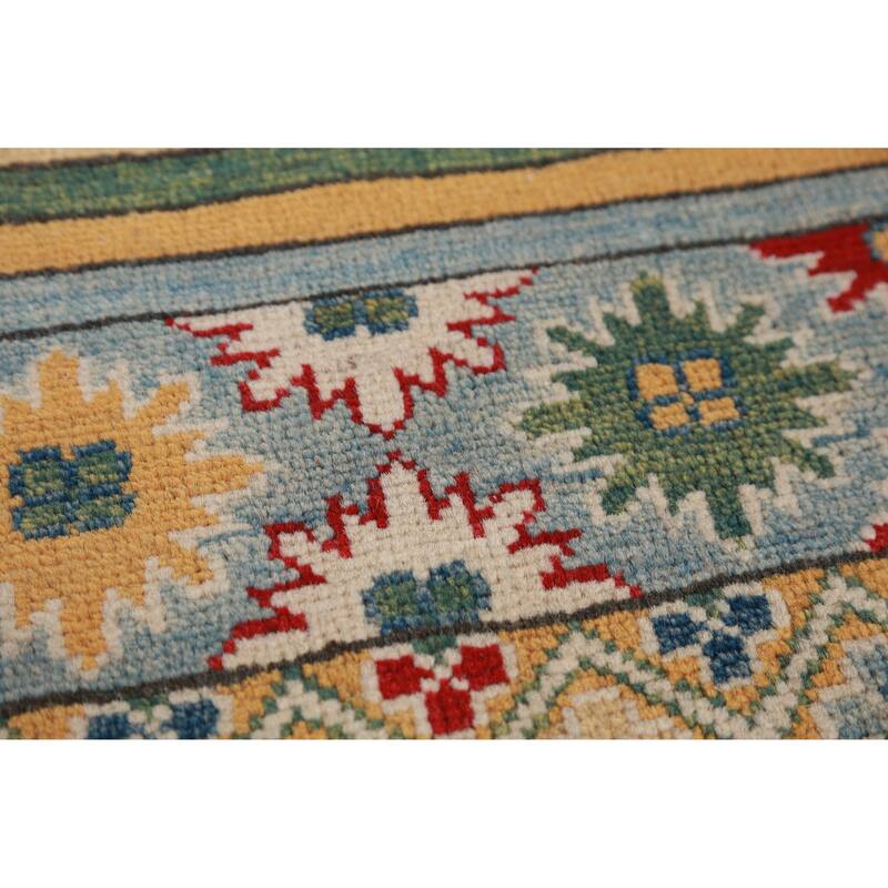 Hand Knotted Oriental 100% Wool Carpet Traditional Geometric Multi-Colored Kazak Area Rug - 11' 3'' X 9' 1''