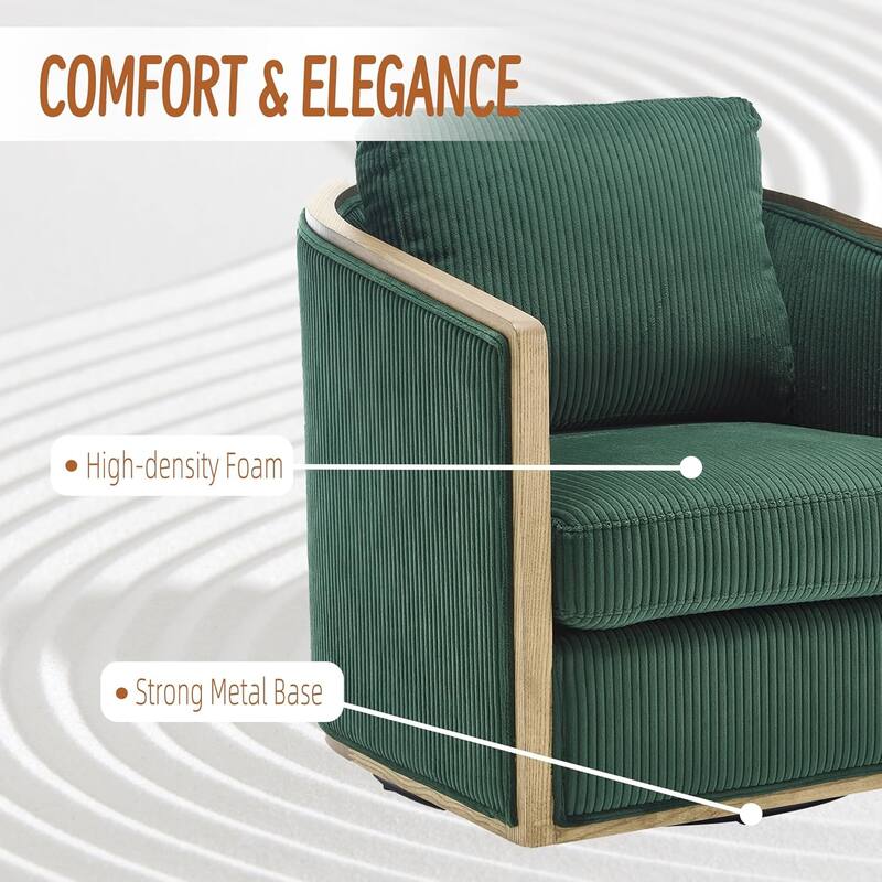Roomfitters Modern Corduroy Swivel Barrel Chair, 360 Lounge Club Chair with Deep Seat for Living Room or Office