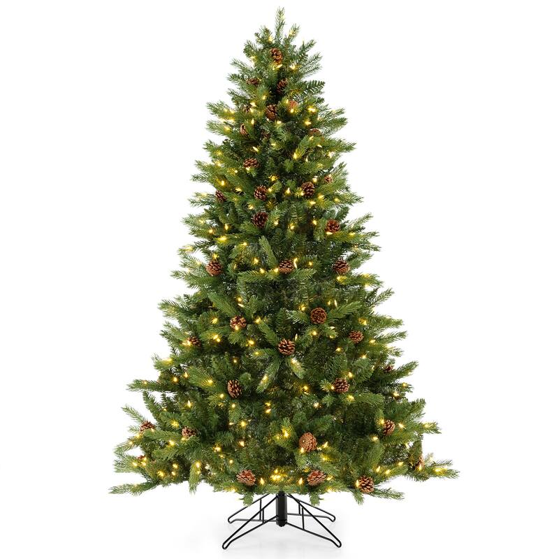 6 FT Artificial Christmas Tree with Pine Cones and Adjustable Brightness - Green - 6 Foot