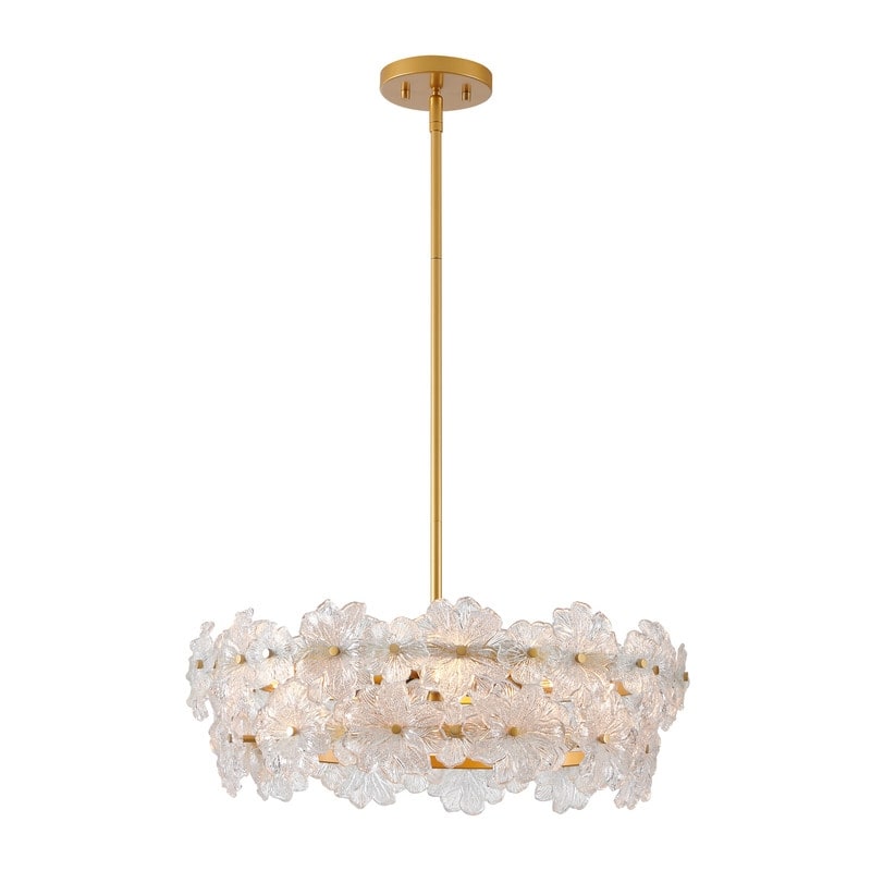 KAWOTI Modern Glam 2-Tier Floral Glass Chandelier Painted Gold - W22.5" x D7.25" X H50.5" - W22.5" x D7.25" X H50.5"