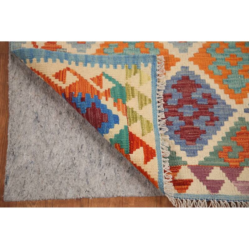 Hand Woven Oriental 100% Wool Carpet Southwestern Geometric Multi-Colored Kilim Area Rug - 6' 3'' X 5' 0''