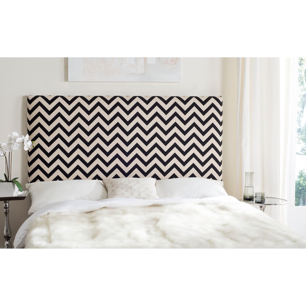 SAFAVIEH Latoria Black/ White Upholstered Chevron Headboard (Queen)