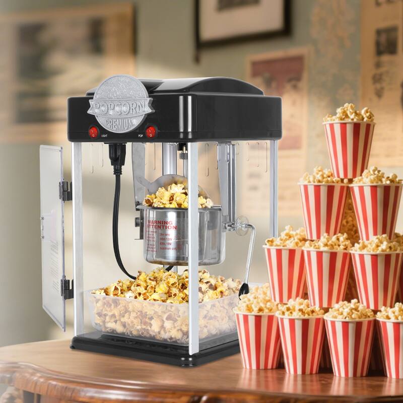 Popcorn Maker Machine with 6 Oz Stainless Steel Kettle Countertop Popper - Black